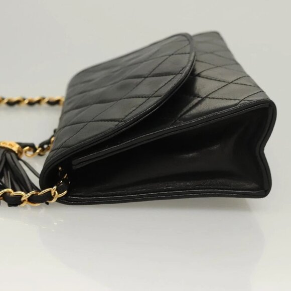 CHANEL Matelasse Chain Shoulder Bag Lamb Skin Black Gold CC Auth BA3125 - Picture 5 of 14